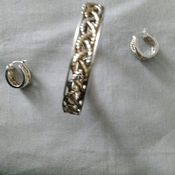 Chateau D"Argent Textile Weave "Hinged" Bracelet + Bonus Matching Earrings - Picture 11 of 16